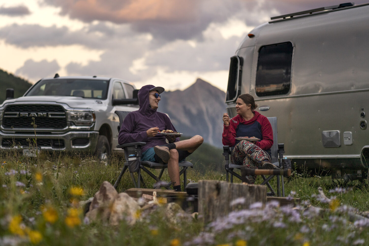 having dinner in front of the airstream