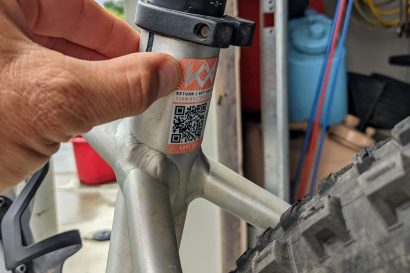 Karmik Outdoors decal on bike